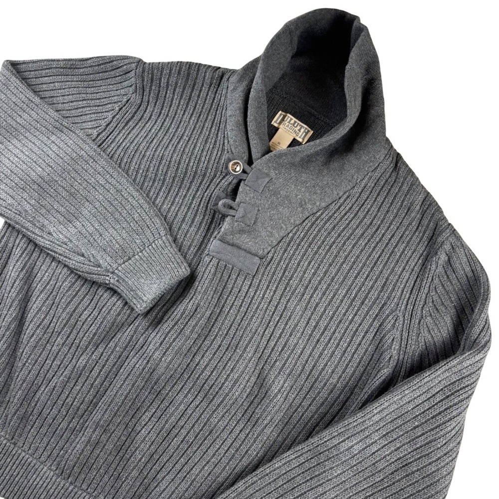 Duluth Trading Co Men's XL Gray Shawl Collar Brigadier Wool Blend Sweater Button